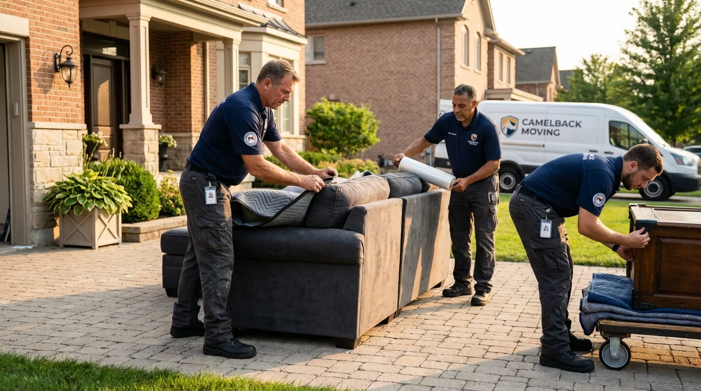 Large estate moving crew wrapping furniture in River Edge, NJ