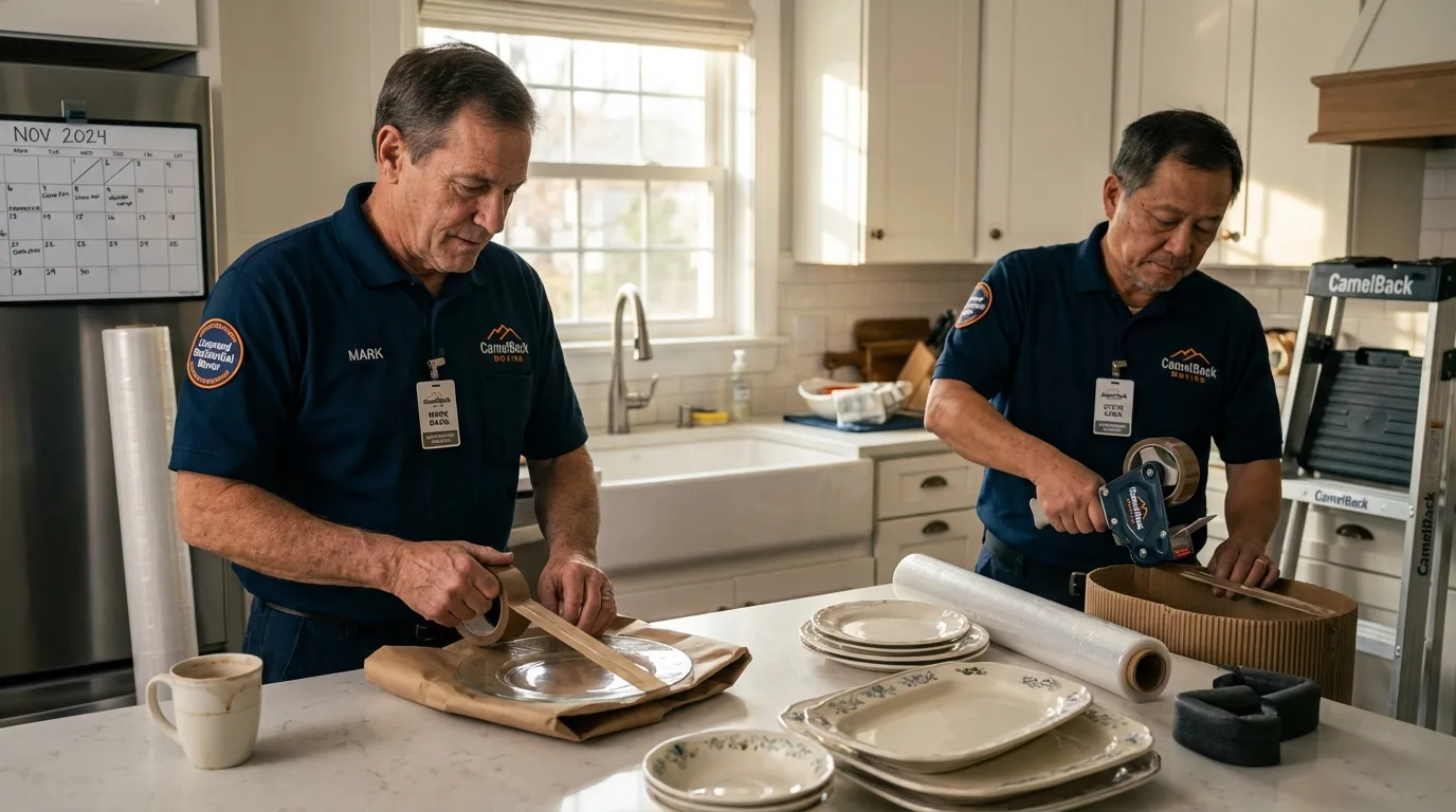 Professional crew packing kitchen dishware in River Edge, NJ