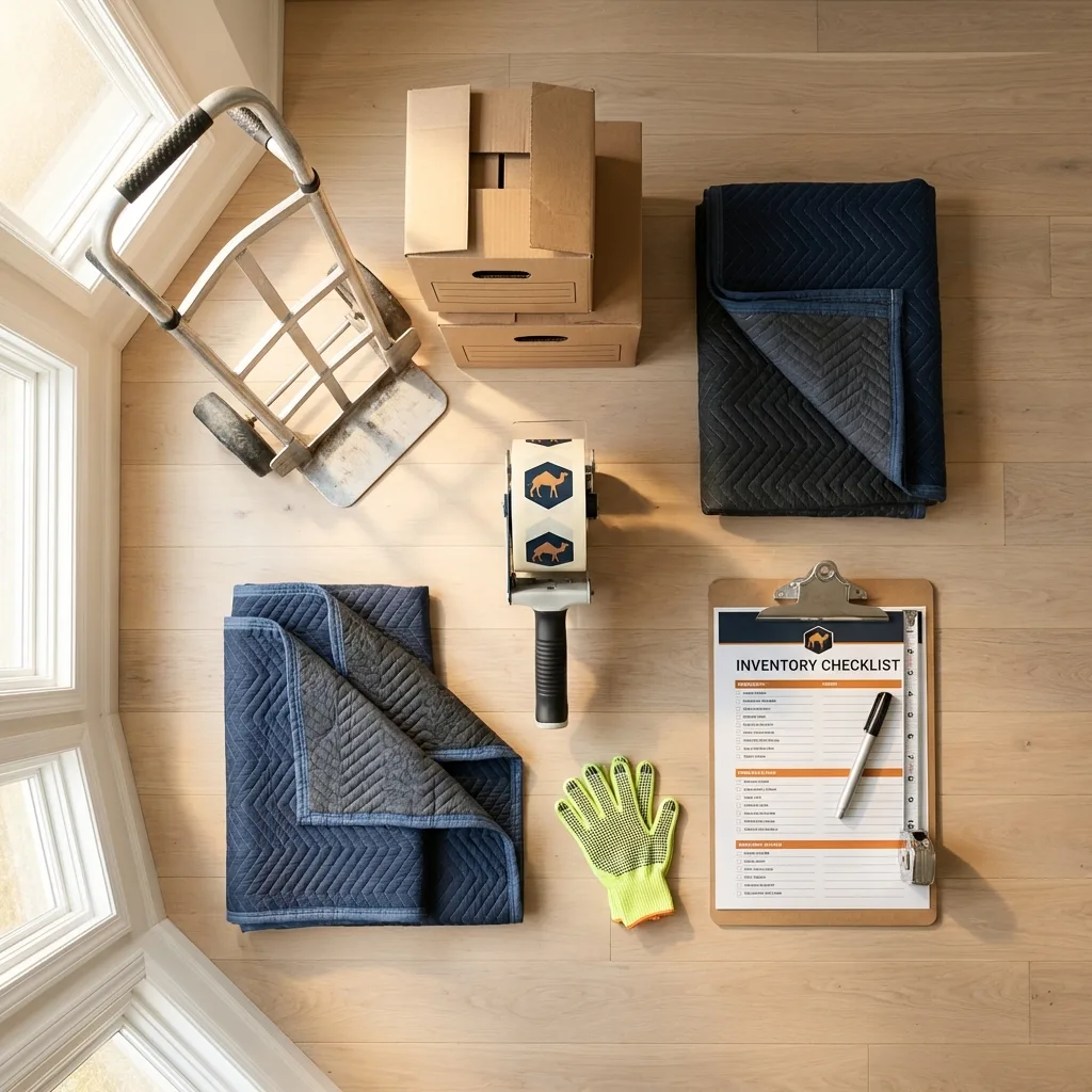 Professional moving supplies and packing materials layout for River Edge residential relocations